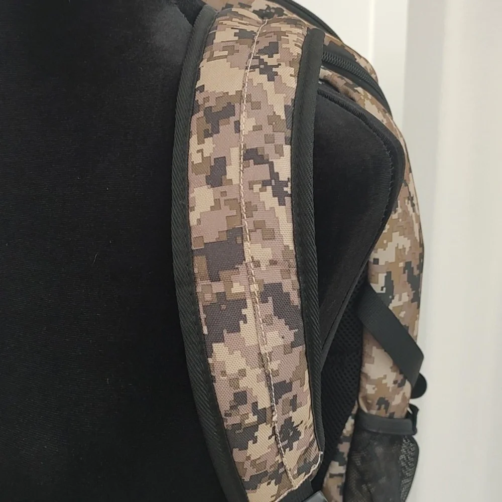 OIWAS Large Hardshell Front Camouflage Backpack Used Once Black Tan Brown Hard